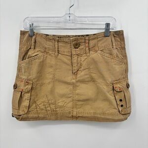 Old Navy Y2K Khaki Cargo  Mini Skirt Womens 2 Distressed Ultra Low Waist 90's